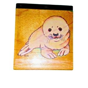 ALL NIGHT MEDIA  #509D Harp Seal Pup Wood Rubber Stamp 1.50" x 1.50"  Vintage